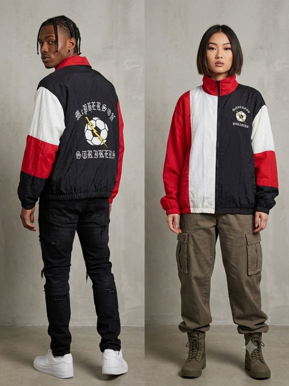 Vintage Hartwell Sports Colorblock Windbreaker Soccer Jacket - Red/White/Black M